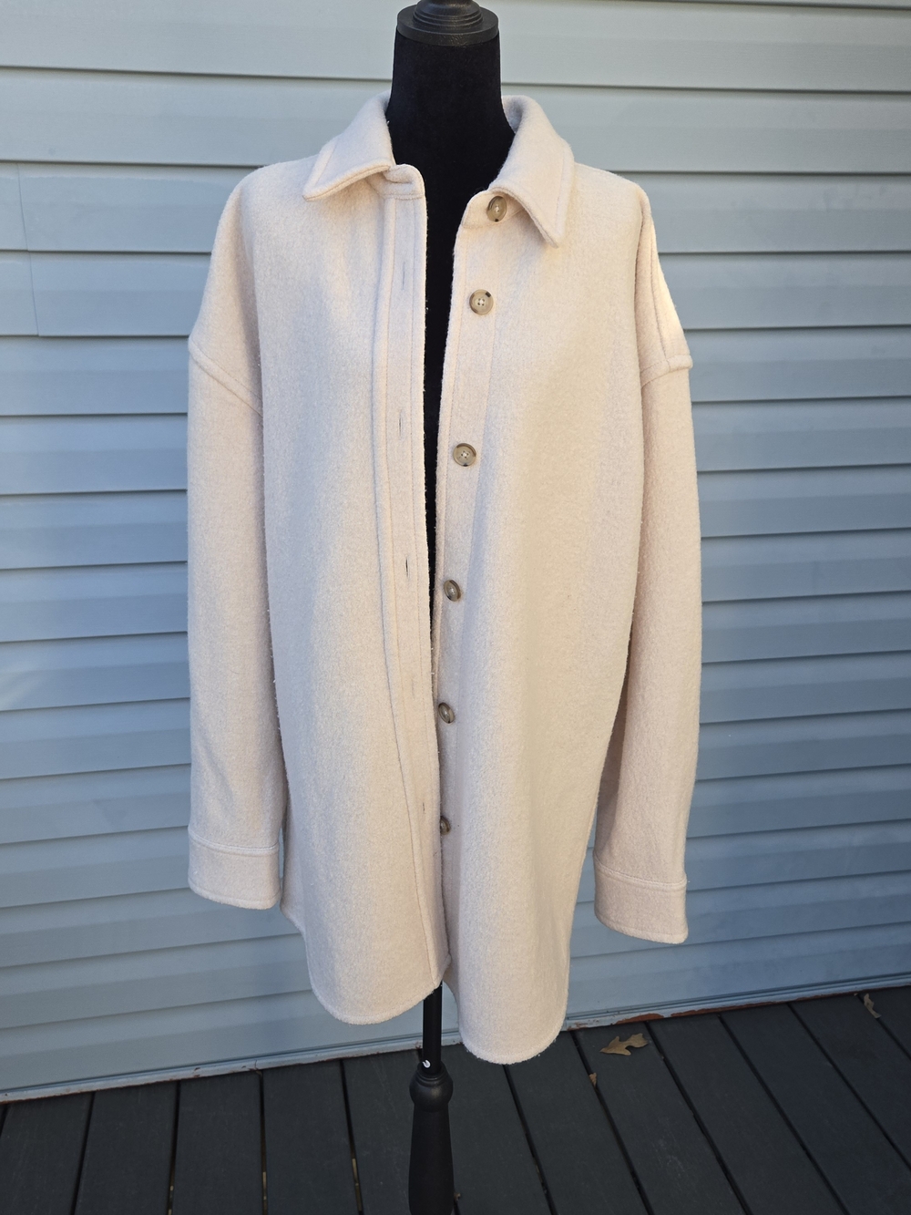 Babaton Aritzia Ivory 100% Merino Wool Shirt Jacket Shacket Large
